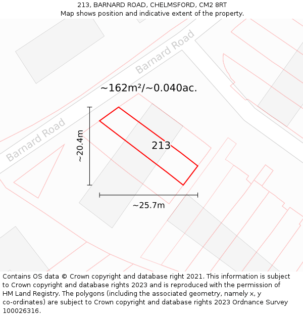 213, BARNARD ROAD, CHELMSFORD, CM2 8RT: Plot and title map
