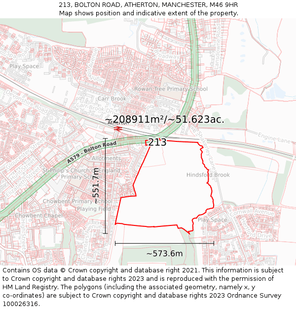 213, BOLTON ROAD, ATHERTON, MANCHESTER, M46 9HR: Plot and title map