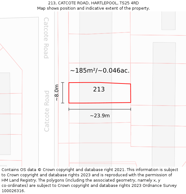 213, CATCOTE ROAD, HARTLEPOOL, TS25 4RD: Plot and title map