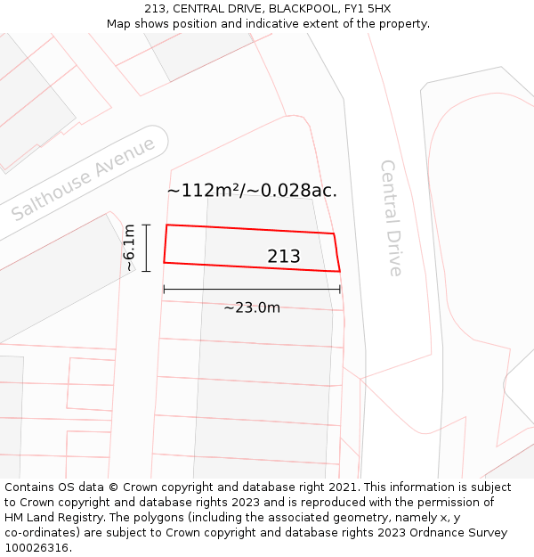 213, CENTRAL DRIVE, BLACKPOOL, FY1 5HX: Plot and title map