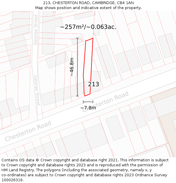213, CHESTERTON ROAD, CAMBRIDGE, CB4 1AN: Plot and title map