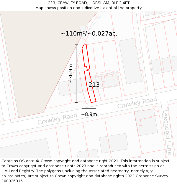 213, CRAWLEY ROAD, HORSHAM, RH12 4ET: Plot and title map