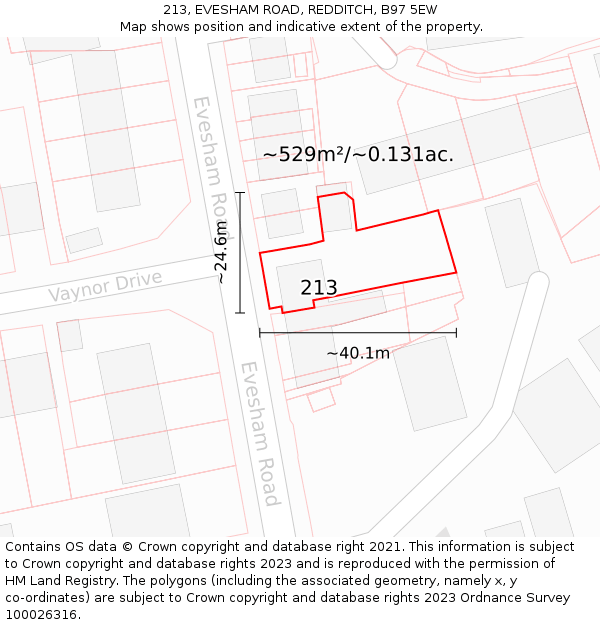 213, EVESHAM ROAD, REDDITCH, B97 5EW: Plot and title map