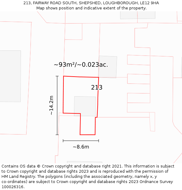 213, FAIRWAY ROAD SOUTH, SHEPSHED, LOUGHBOROUGH, LE12 9HA: Plot and title map