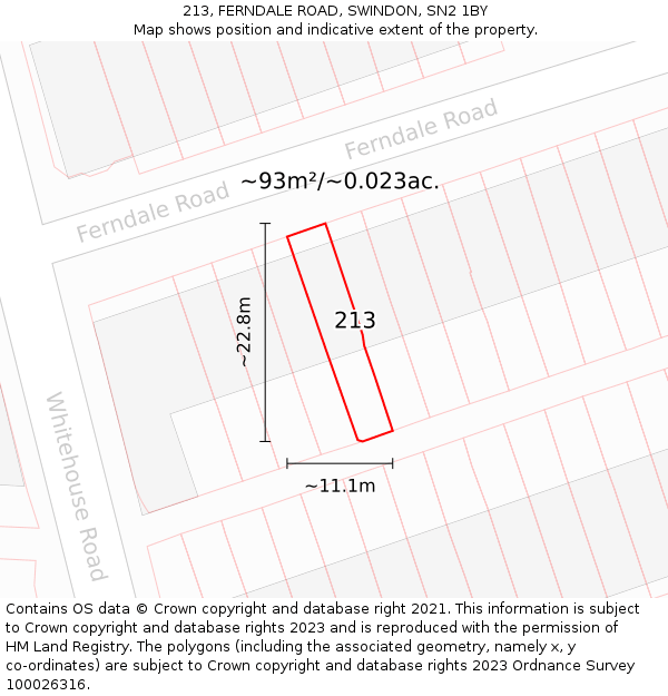 213, FERNDALE ROAD, SWINDON, SN2 1BY: Plot and title map