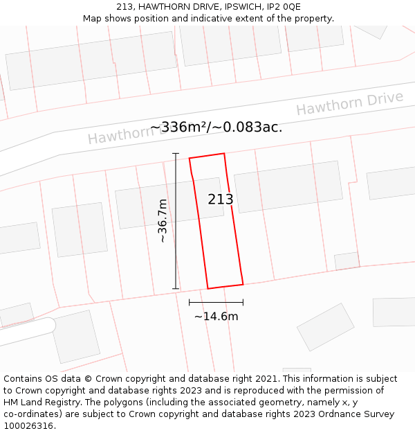 213, HAWTHORN DRIVE, IPSWICH, IP2 0QE: Plot and title map