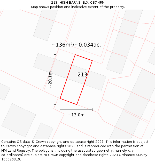 213, HIGH BARNS, ELY, CB7 4RN: Plot and title map