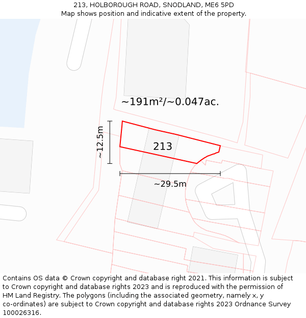 213, HOLBOROUGH ROAD, SNODLAND, ME6 5PD: Plot and title map