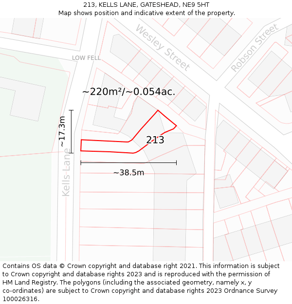 213, KELLS LANE, GATESHEAD, NE9 5HT: Plot and title map