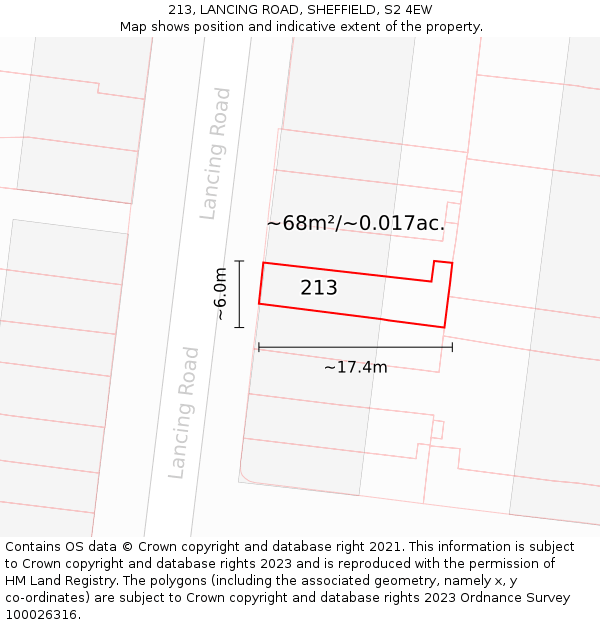 213, LANCING ROAD, SHEFFIELD, S2 4EW: Plot and title map