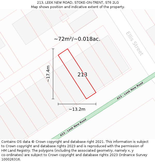 213, LEEK NEW ROAD, STOKE-ON-TRENT, ST6 2LG: Plot and title map