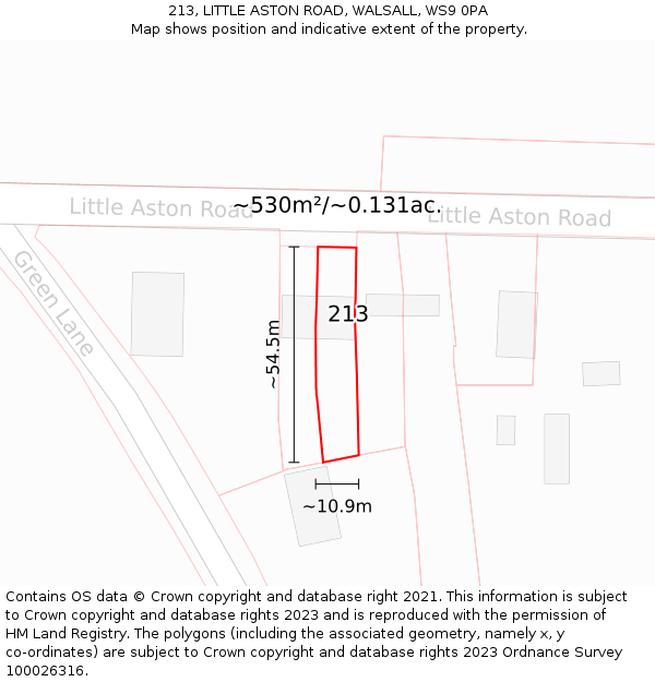 213, LITTLE ASTON ROAD, WALSALL, WS9 0PA: Plot and title map