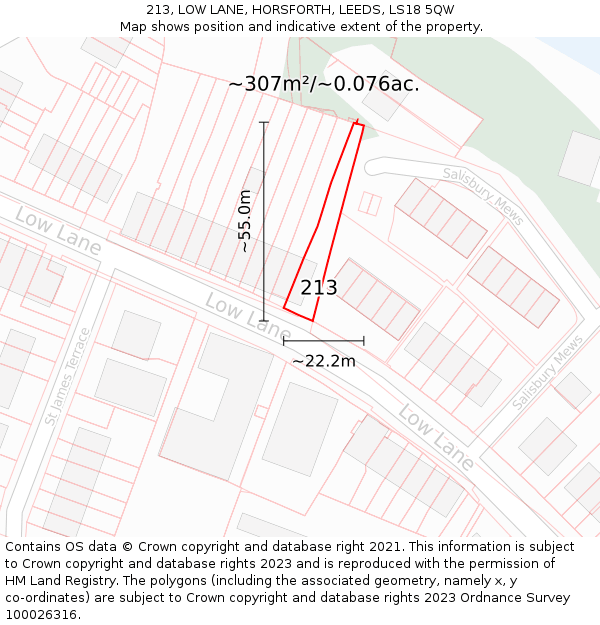 213, LOW LANE, HORSFORTH, LEEDS, LS18 5QW: Plot and title map