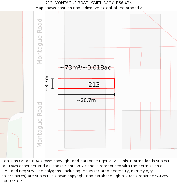 213, MONTAGUE ROAD, SMETHWICK, B66 4PN: Plot and title map