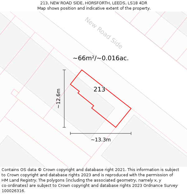 213, NEW ROAD SIDE, HORSFORTH, LEEDS, LS18 4DR: Plot and title map