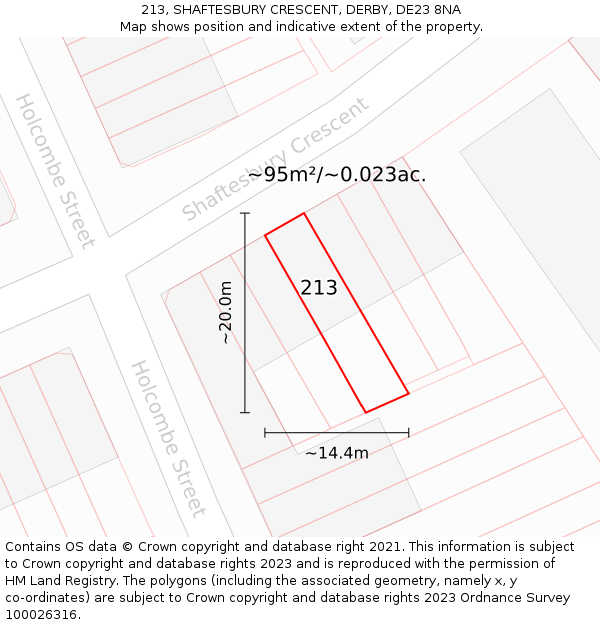 213, SHAFTESBURY CRESCENT, DERBY, DE23 8NA: Plot and title map