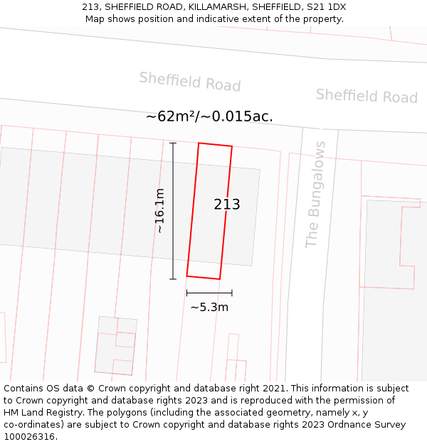 213, SHEFFIELD ROAD, KILLAMARSH, SHEFFIELD, S21 1DX: Plot and title map