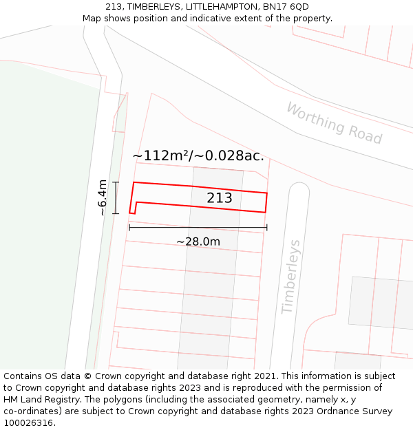 213, TIMBERLEYS, LITTLEHAMPTON, BN17 6QD: Plot and title map
