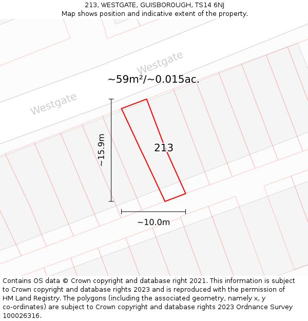 213, WESTGATE, GUISBOROUGH, TS14 6NJ: Plot and title map