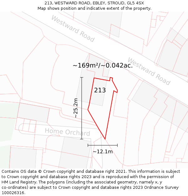 213, WESTWARD ROAD, EBLEY, STROUD, GL5 4SX: Plot and title map