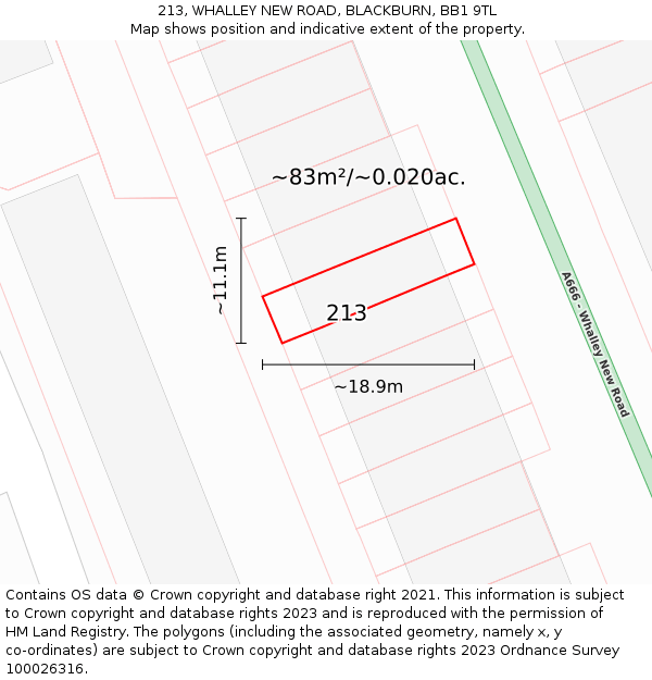 213, WHALLEY NEW ROAD, BLACKBURN, BB1 9TL: Plot and title map