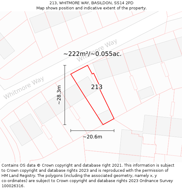 213, WHITMORE WAY, BASILDON, SS14 2PD: Plot and title map