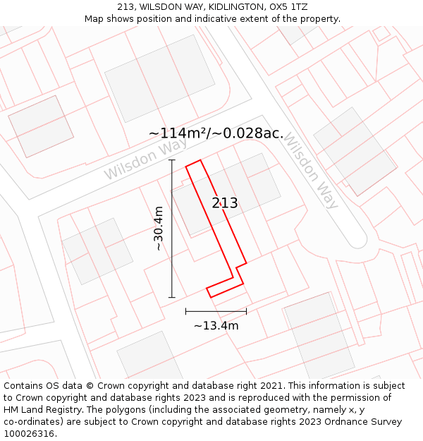 213, WILSDON WAY, KIDLINGTON, OX5 1TZ: Plot and title map