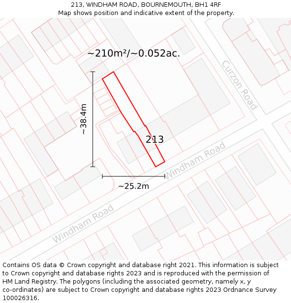 213, WINDHAM ROAD, BOURNEMOUTH, BH1 4RF: Plot and title map