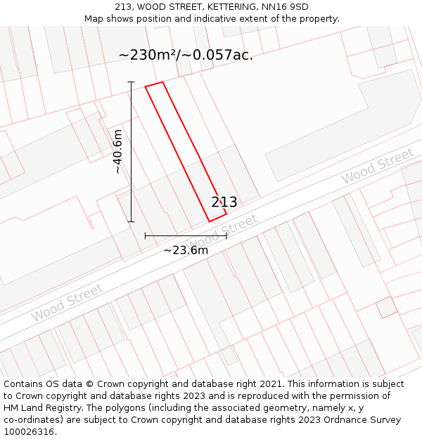 213, WOOD STREET, KETTERING, NN16 9SD: Plot and title map