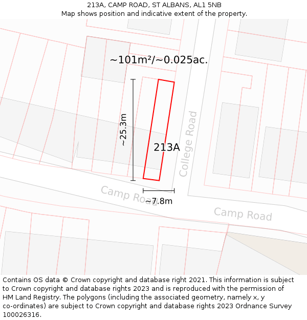 213A, CAMP ROAD, ST ALBANS, AL1 5NB: Plot and title map