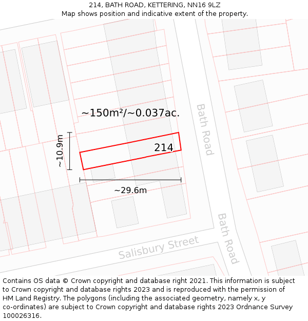 214, BATH ROAD, KETTERING, NN16 9LZ: Plot and title map