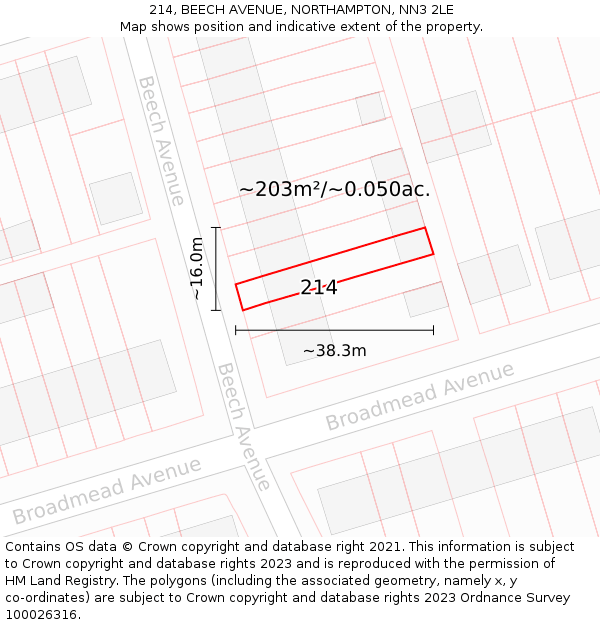 214, BEECH AVENUE, NORTHAMPTON, NN3 2LE: Plot and title map