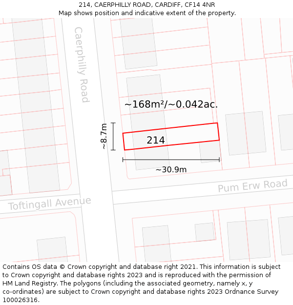 214, CAERPHILLY ROAD, CARDIFF, CF14 4NR: Plot and title map