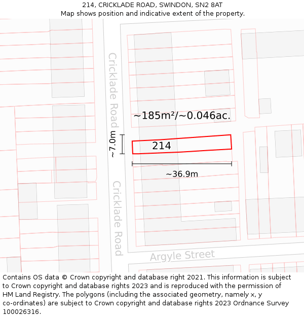 214, CRICKLADE ROAD, SWINDON, SN2 8AT: Plot and title map