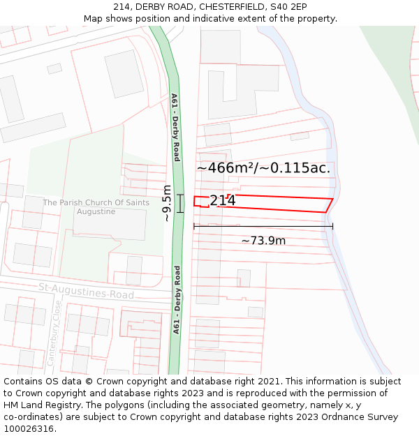 214, DERBY ROAD, CHESTERFIELD, S40 2EP: Plot and title map
