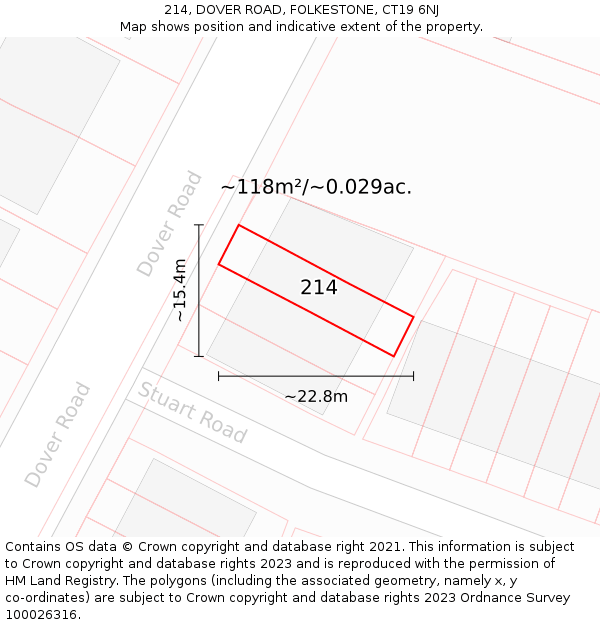 214, DOVER ROAD, FOLKESTONE, CT19 6NJ: Plot and title map
