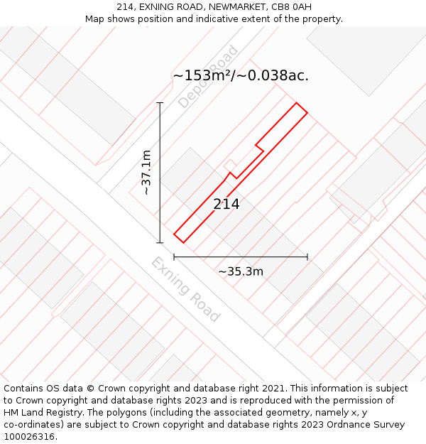 214, EXNING ROAD, NEWMARKET, CB8 0AH: Plot and title map