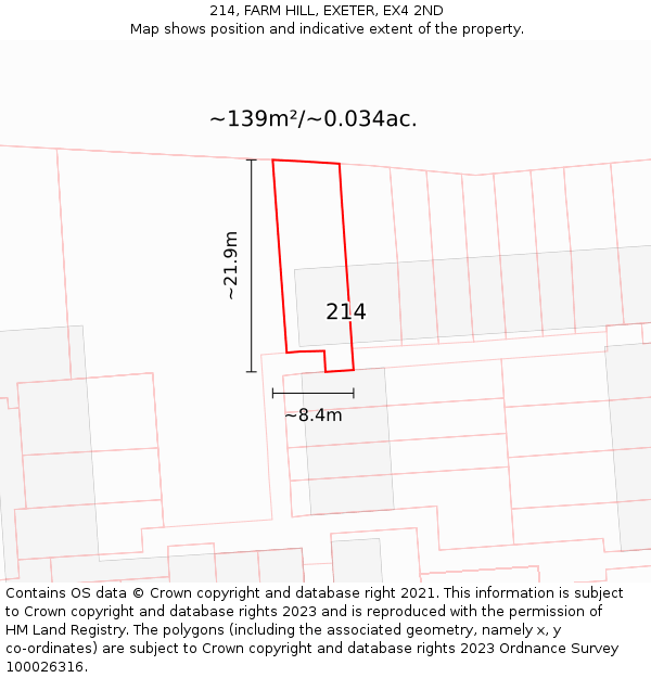 214, FARM HILL, EXETER, EX4 2ND: Plot and title map