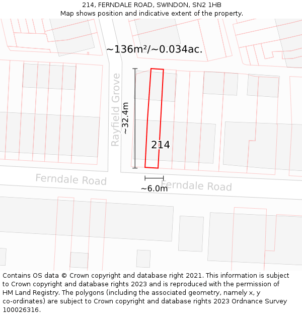 214, FERNDALE ROAD, SWINDON, SN2 1HB: Plot and title map