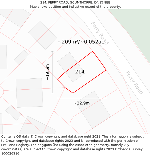 214, FERRY ROAD, SCUNTHORPE, DN15 8EE: Plot and title map