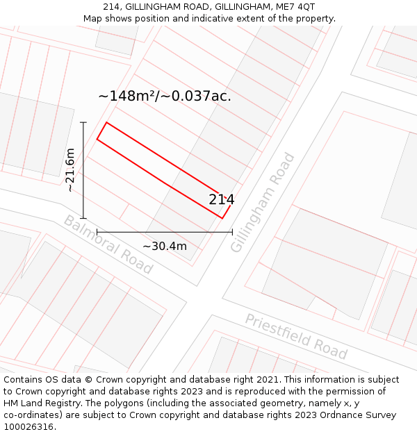 214, GILLINGHAM ROAD, GILLINGHAM, ME7 4QT: Plot and title map