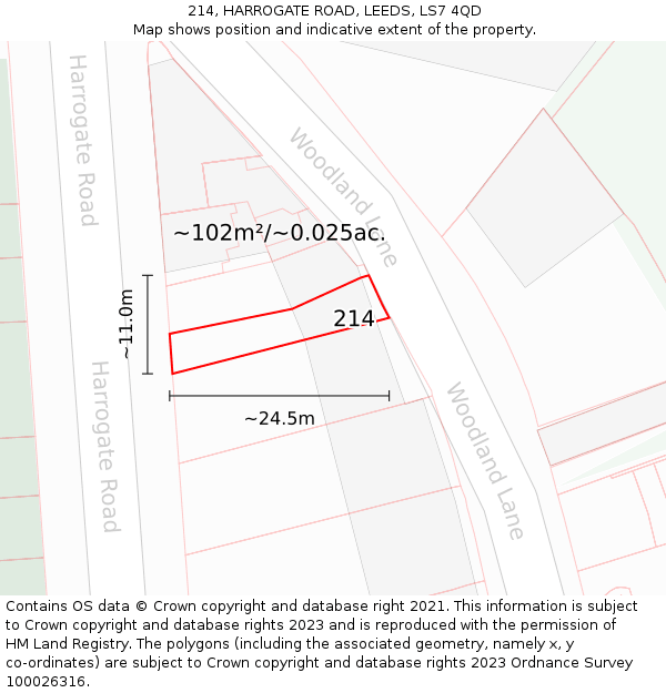 214, HARROGATE ROAD, LEEDS, LS7 4QD: Plot and title map