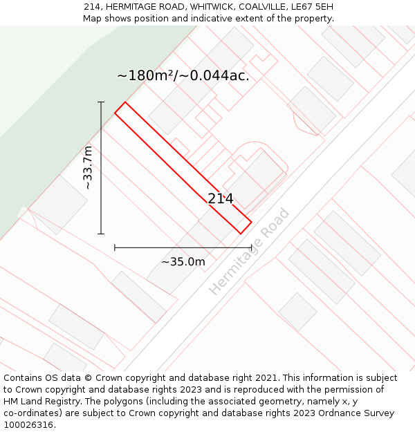 214, HERMITAGE ROAD, WHITWICK, COALVILLE, LE67 5EH: Plot and title map