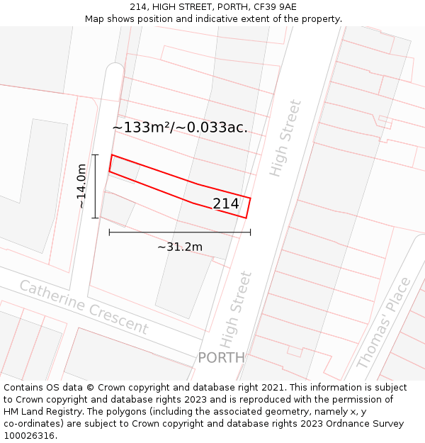 214, HIGH STREET, PORTH, CF39 9AE: Plot and title map