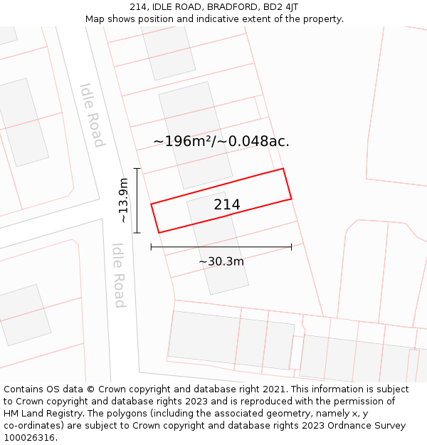 214, IDLE ROAD, BRADFORD, BD2 4JT: Plot and title map