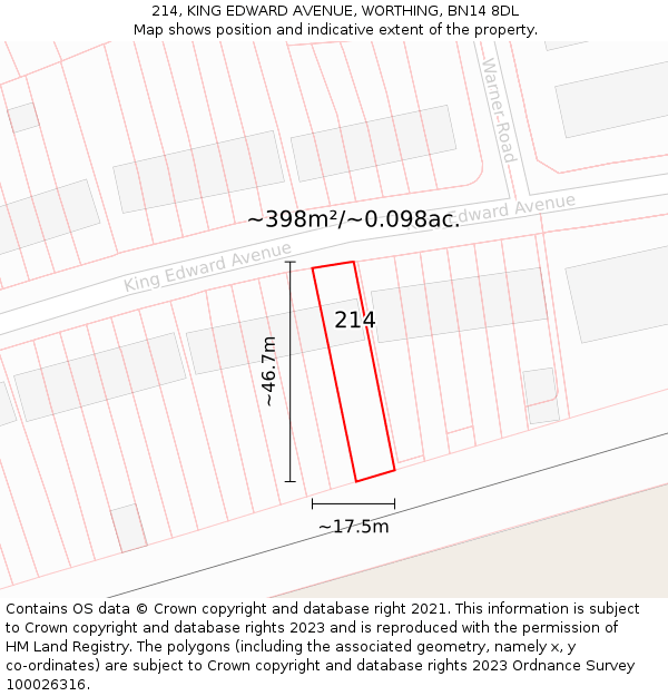 214, KING EDWARD AVENUE, WORTHING, BN14 8DL: Plot and title map