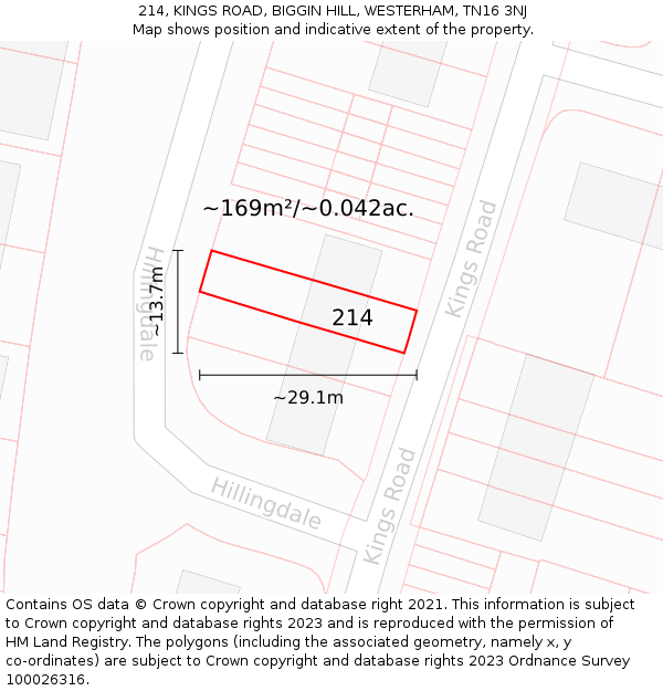 214, KINGS ROAD, BIGGIN HILL, WESTERHAM, TN16 3NJ: Plot and title map