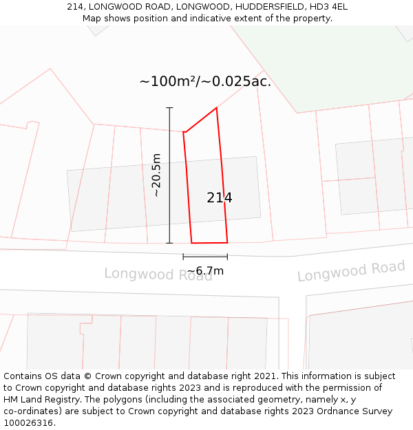214, LONGWOOD ROAD, LONGWOOD, HUDDERSFIELD, HD3 4EL: Plot and title map