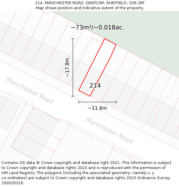 214, MANCHESTER ROAD, DEEPCAR, SHEFFIELD, S36 2RF: Plot and title map
