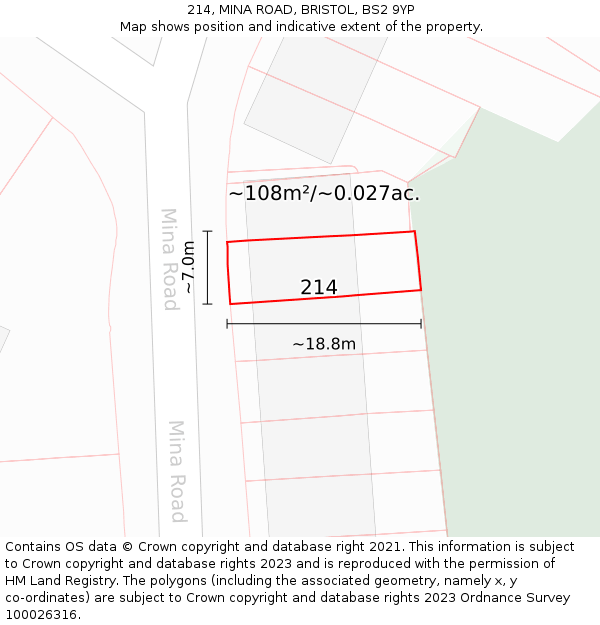 214, MINA ROAD, BRISTOL, BS2 9YP: Plot and title map